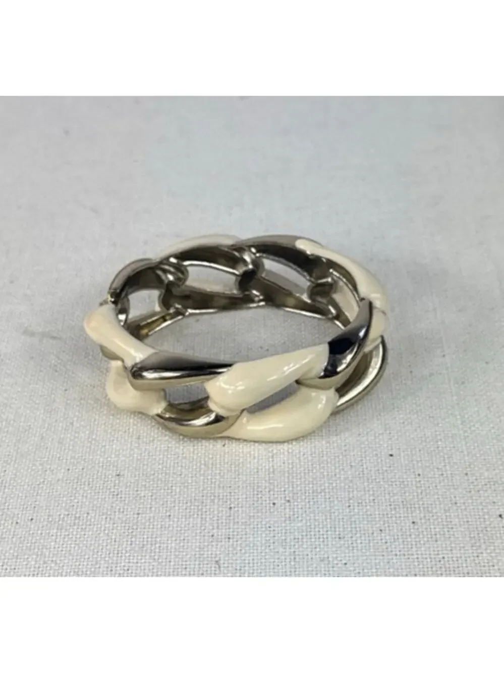 Vintage Cream/Ivory Hinged Enamel & Gold-Tone Clamper Bracelet w/ Chunky Links
